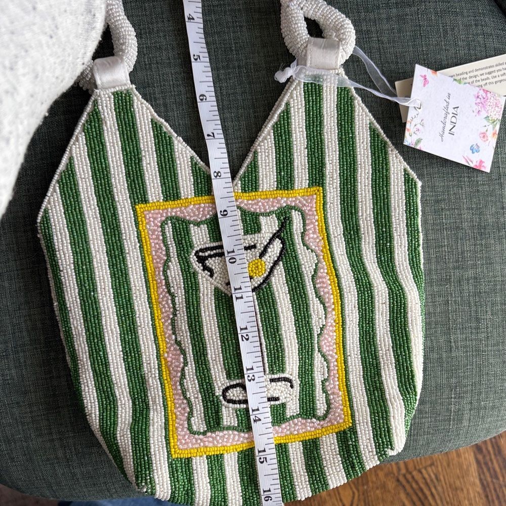 Beaded Martini Green White purse Tote Bag handle bag Vacation Women’s NWT preppy - Picture 9 of 10